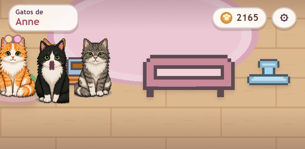 Cena do jogo Gatos de Anne com três gatinhos em uma casa